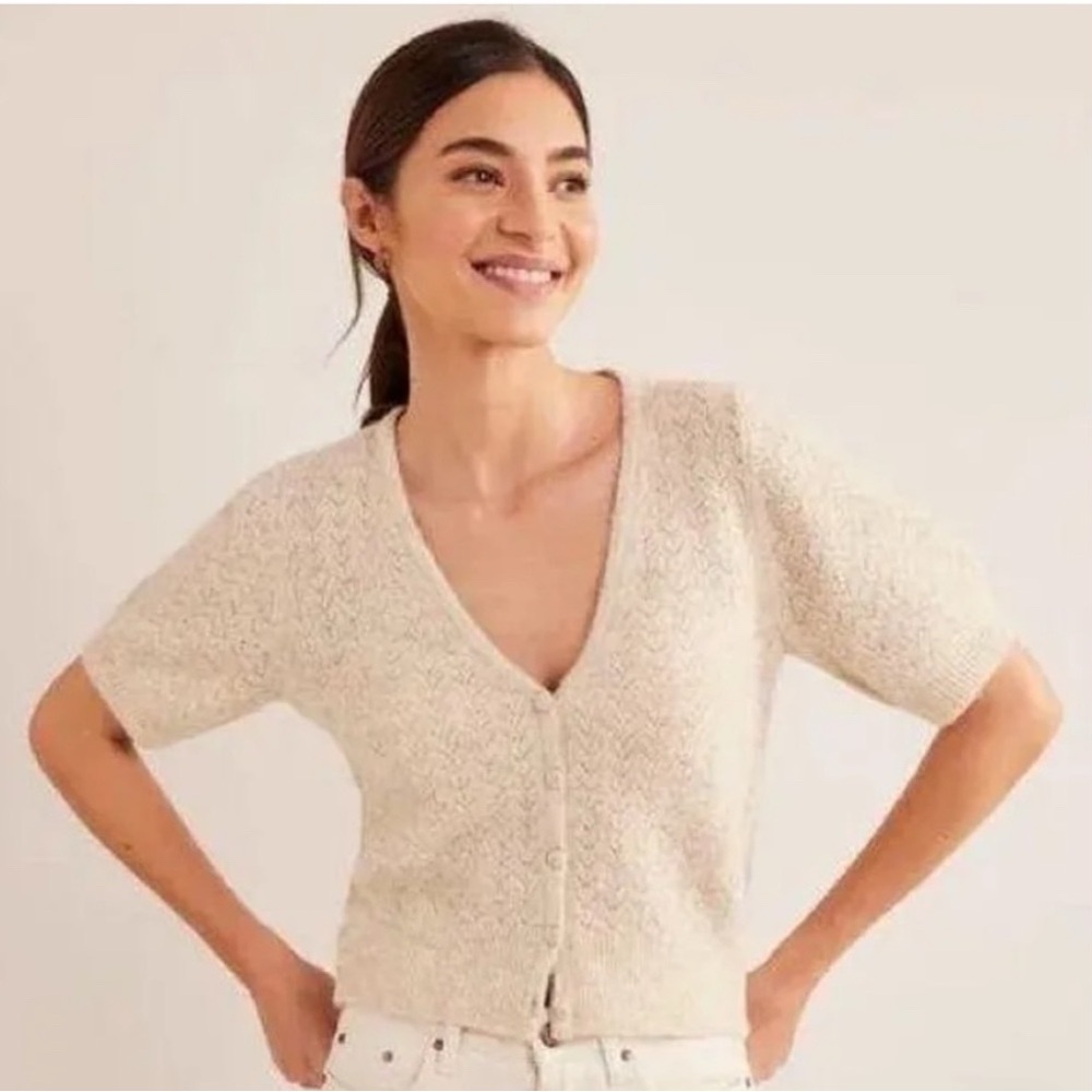 Boden pointelle V neck short sleeve cardigan sweater size xs